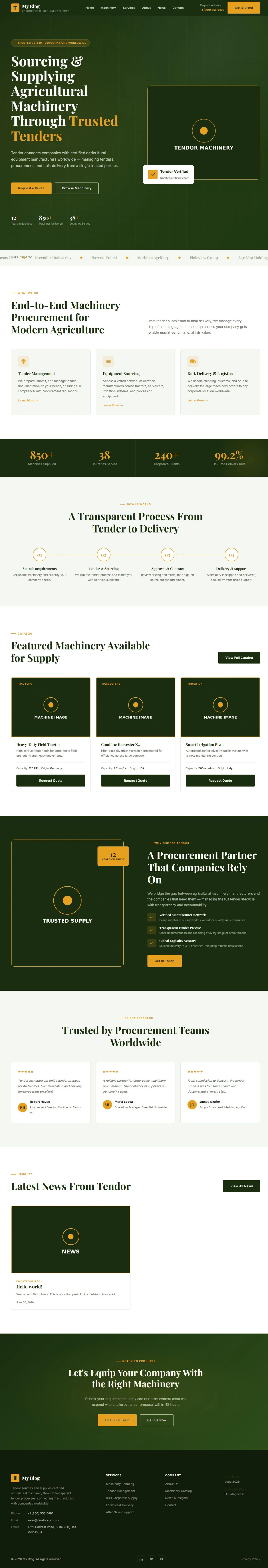 Full Tendor Machinery homepage captured from the supplied PDF