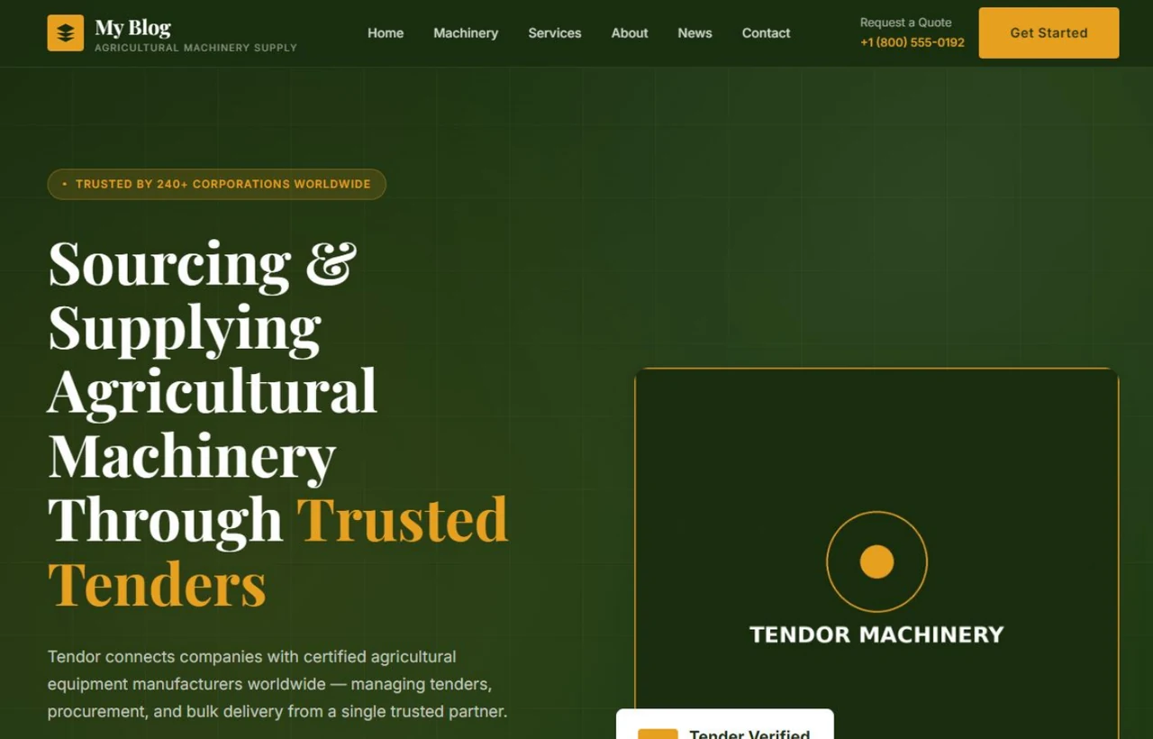 Tendor Machinery homepage screenshot
